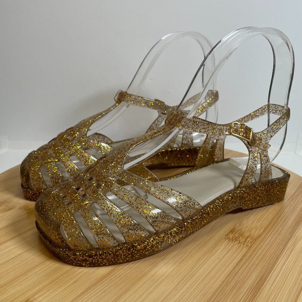 Mel by Melissa Girls 4 Gold Glitter Aranha Quadrada Sandals Square Toe Strappy